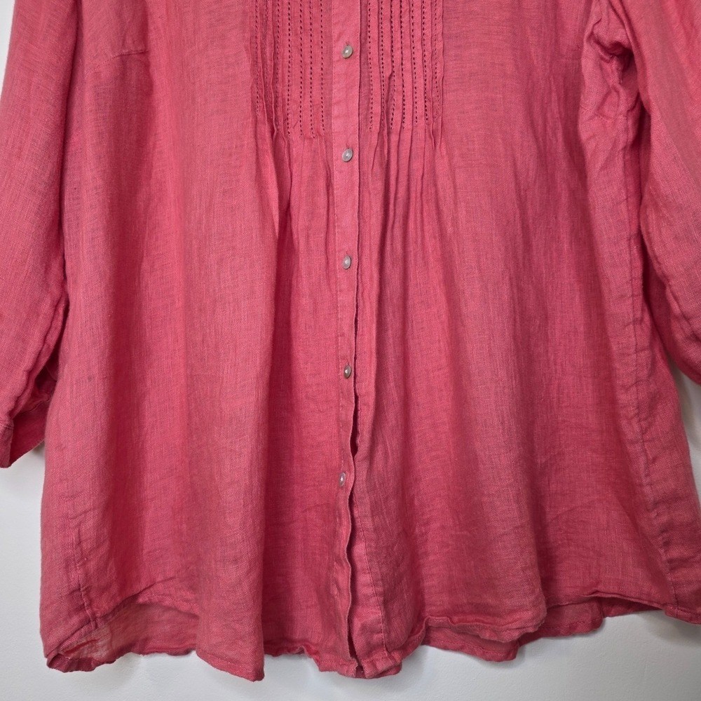 J Jill Linen Button Up Top Sz 2X Pink Pintuck Long Roll Tab Sleeve Boho Beachy - Picture 5 of 13
